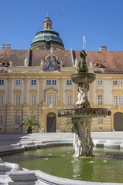 Fountain in courtyard of Abbey, Melk, UNESCO World Heritage Site, Lower Austria, Austria