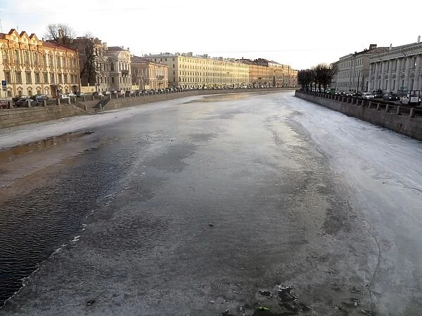 Frozen canal in winter, St. Petersburg, Russia, Europe