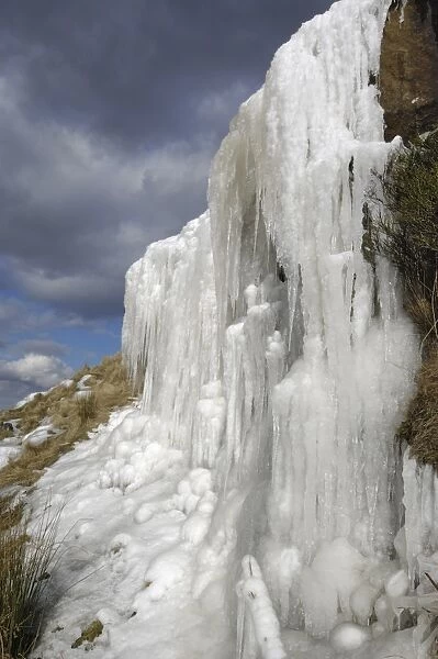 Frozen waterfall, Bilsdale in winter, North York Moors National Park, North Yorkshire