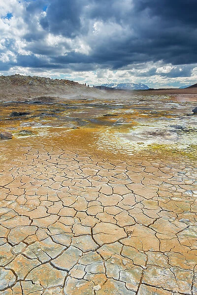 Geothermal area and mud cracks, Namafjall Hverir, Iceland, Polar Regions