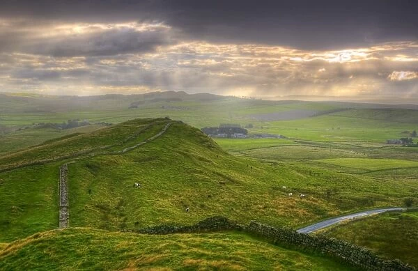 Hadrians Wall near Cawfields Quarry, UNESCO World Heritage Site, Northumberland