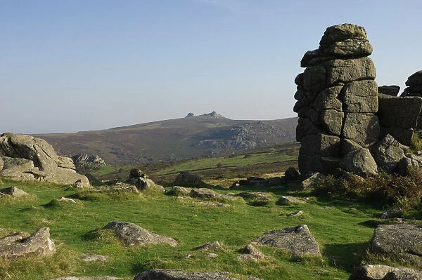 Haytor Rocks seen from Hound Tor, Dartmoor National Park, Devon, England
