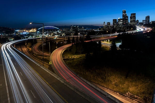 Highways and skyline, Seattle, Washington State, United States of America, North America