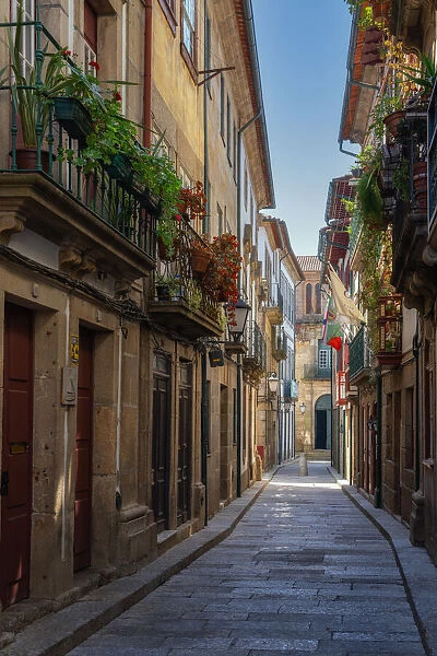 Historic street in Guimaraes, UNESCO World Heritage Site, Norte, Portugal, Europe