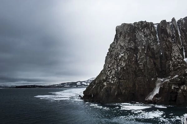 Ice shelfs at the entrance of the volcanic island of Deception Island, South Shetland Islands, Antarctica, Polar Regions