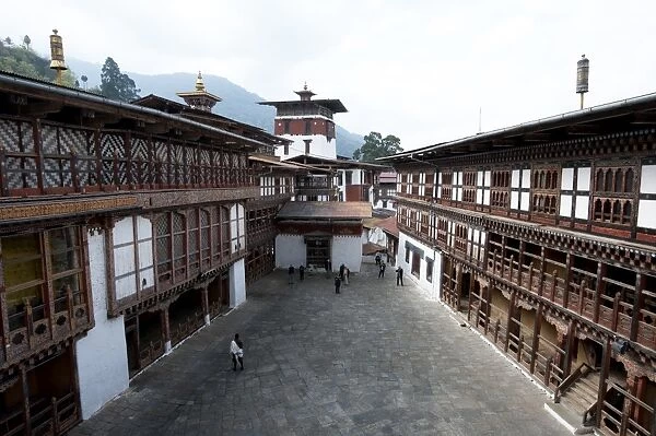 Inner courtyard in Trongsa Dzong, Bhutans largest monastery fortress, established