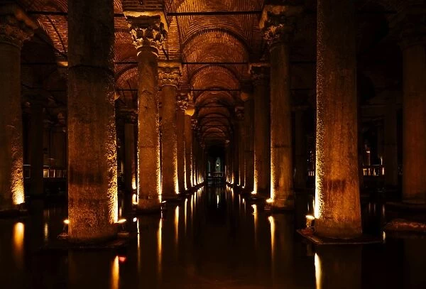 Interior of Basilica Cistern, Sultanahmet, Istanbul, Turkey, Europe