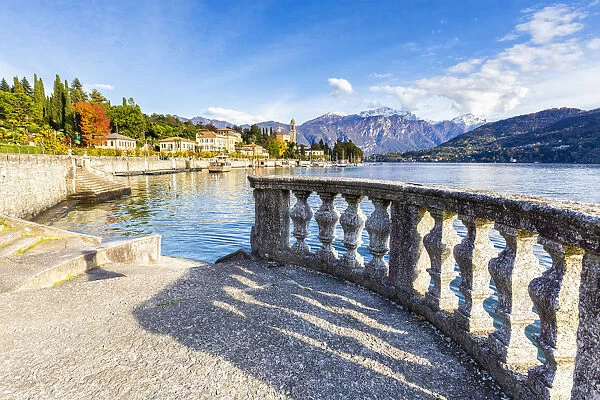 Lakeshore terrace with view of the village of Tremezzo, Lake Como, Lombardy