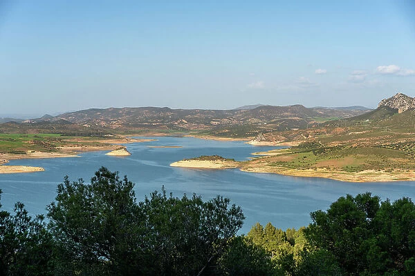 Landscape of Gobrantes and Guadalhorce water reservoir dam, Andalusia, Spain, Europe