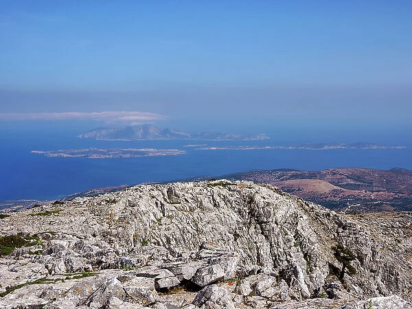 Landscape seen from the peak of Mount Zas (Zeus), Naxos Island, Cyclades, Greek Islands, Greece, Europe