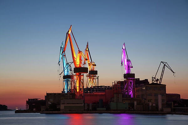 Lighting Giants, Cranes of Uljanik Shipyard, Pula, Croatia, Europe