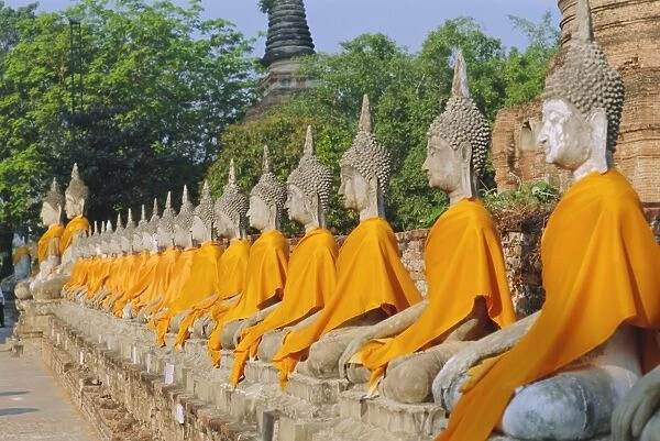 Line of seated Buddha statues