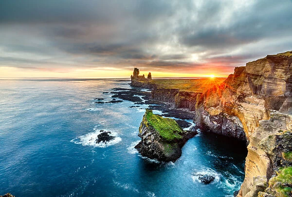 Londrangar Cliffs at sunset, Iceland, Polar Regions