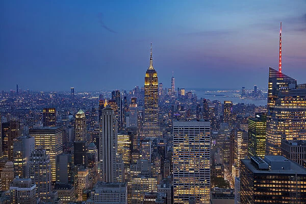 Looking south from the Rockefeller Center's Top of The Rock to the New York City skyline at twilight, New York City, United States of America, North America