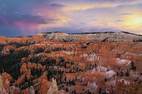 A majestic colorful sky during a summer sunset at Bryce Canyon National Park, Utah, United States of America, North America