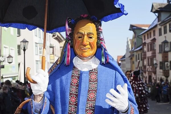Man in traditional costume (Schantle), Narrensprung, traditional carnival, Rottweiler Fasnet, Rottweil, Black Forest, Baden Wurttemberg, Germany, Europe