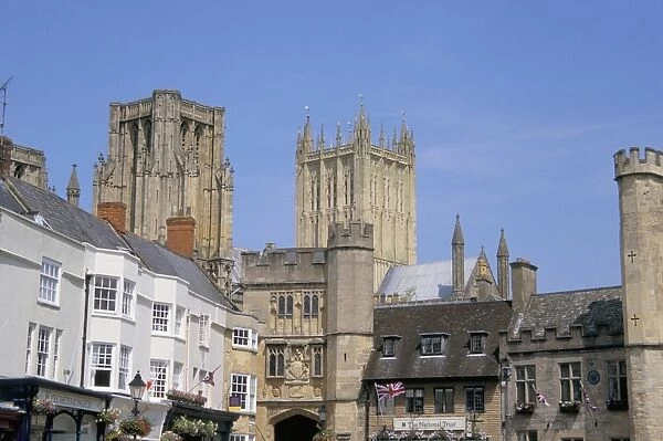 Market Square and cathedral, Wells, Somerset, England, United Kingdom, Europe