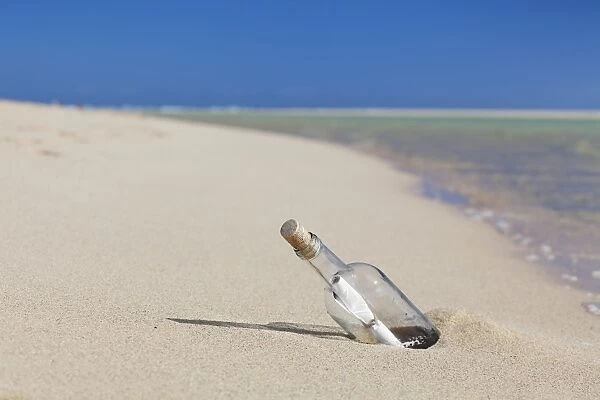 Message in a bottle at the beach of Risco del Paso, Fuerteventura, Canary Islands, Spain, Atlantic, Europe