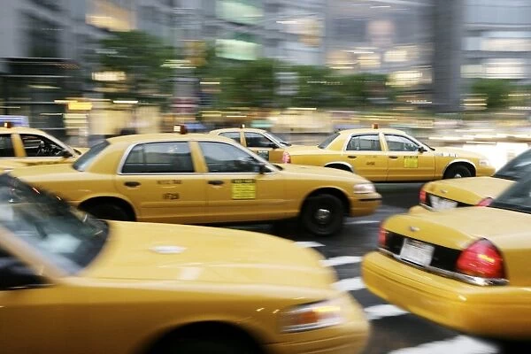 Moving New York taxis, Manhattan, New York, United States of America, North America