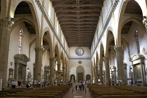 Nave and interior of the Basilica of Santa Croce, Florence, UNESCO World Heritage Site