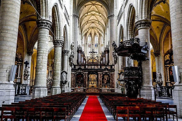 Nave, St. Jamess Catholic Church, Antwerp, Belgium, Europe