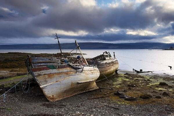 Old fishing boats at Salen, Isle of Mull, Inner Hebrides, Scotland, United Kingdom