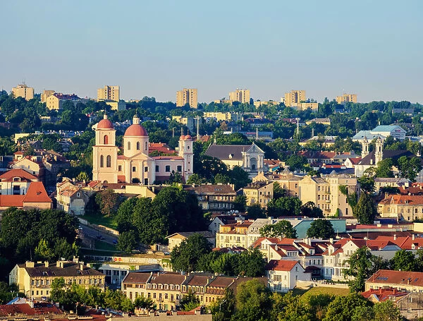 Old Town Skyline at sunrise, elevated view, Vilnius, Lithuania, Europe