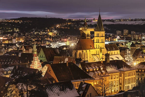 Old Town with St. Dionys church and Old Town Hall, Esslingen, Baden-Wurttemberg, Germany