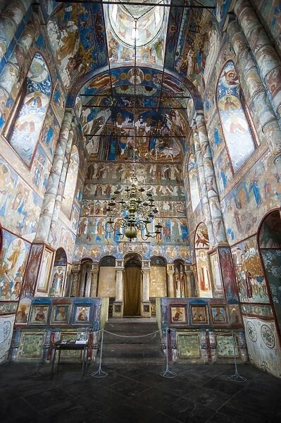 Painted walls in the cathedral of the Kremlin of Rostov Veliky, Golden Ring, Russia, Europe