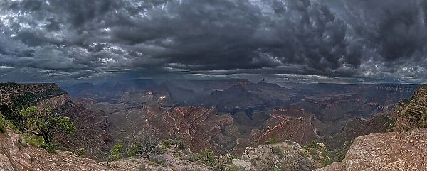 Panorama of storms crossing Grand Canyon viewed from Shoshone Point on the South Rim, Grand Canyon National Park, UNESCO World Heritage Site, Arizona, United States of America, North America