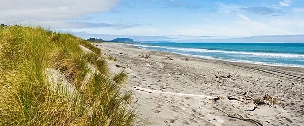 Panorama of wild and rugged Ross Beach, West Coast, South Island, New Zealand, Pacific