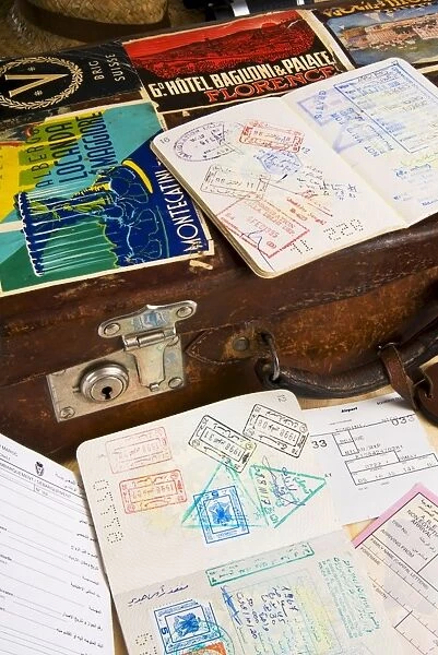 Passport, boarding pass, travel documents and luggage
