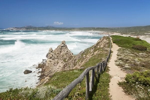 Path along the west coast at the beach of Rena Maiore, Sardinia, Italy, Mediterranean, Europe