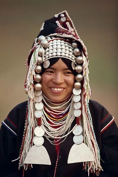 Portrait of a smiling woman of the Akha hill tribe