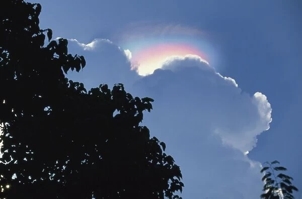 Rainbow atmospheric effect above cloud above the Ijen Plateau, Java, Indonesia