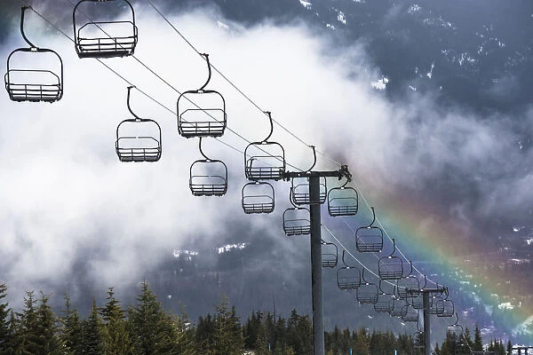Rainbow over the Olympic Ski Lift in Whistler, British Columbia, Canada, North America