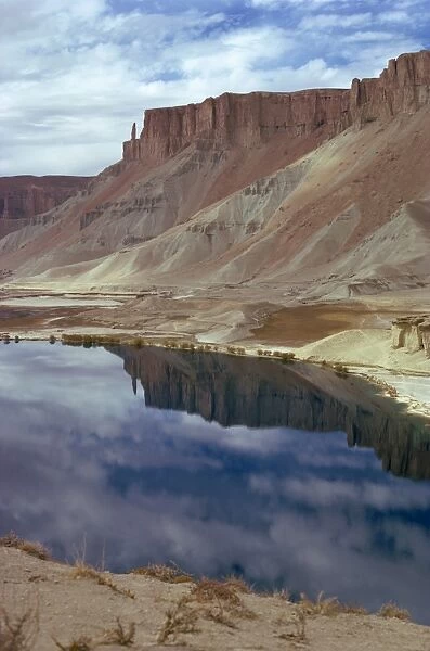Reflections of mountains in the water of the Band-i-Amir lakes in Afghanistan, Asia