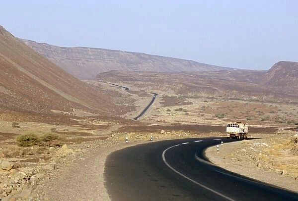 Rift valley faults in desert crossed by road to Addis Ababa, Afar Triangle