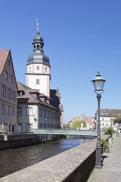 River Alb and Town Hall, Ettlingen, Baden-Wurttemberg, Germany, Europe