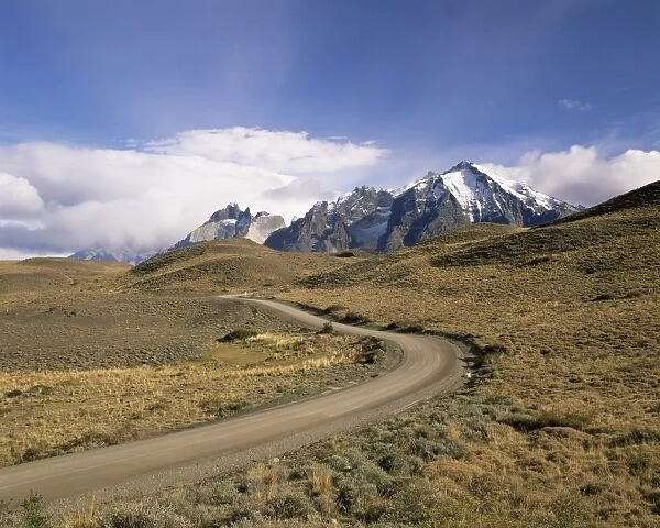 Road leading to Cuernos del Paine mountains, Torres del Paine National Park