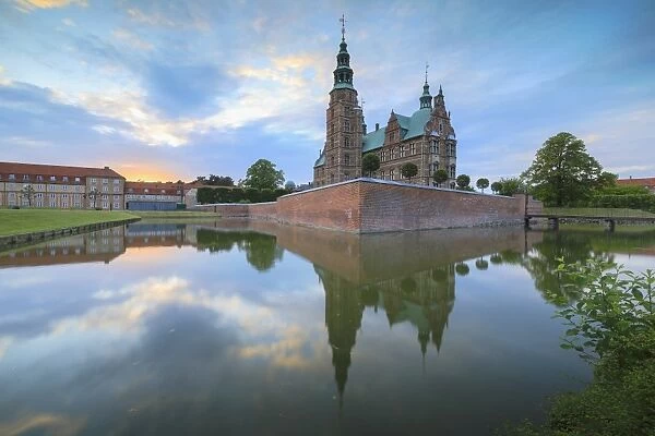 Rosenborg Castle reflected in the canal, Kongens Have, Copenhagen, Denmark, Europe
