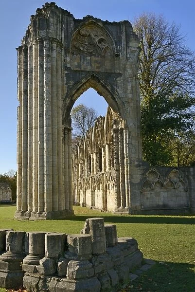 Ruins of St. Marys Benedictine Abbey, Museum Gardens, York, Yorkshire, England, United Kingdom, Europe