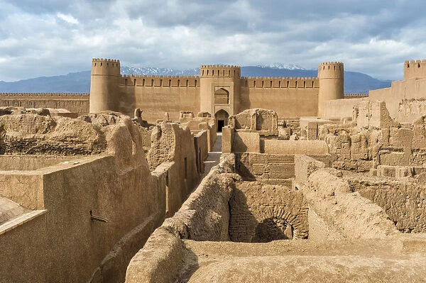 Ruins, towers and walls of Rayen Citadel, biggest adobe building in the world, Rayen