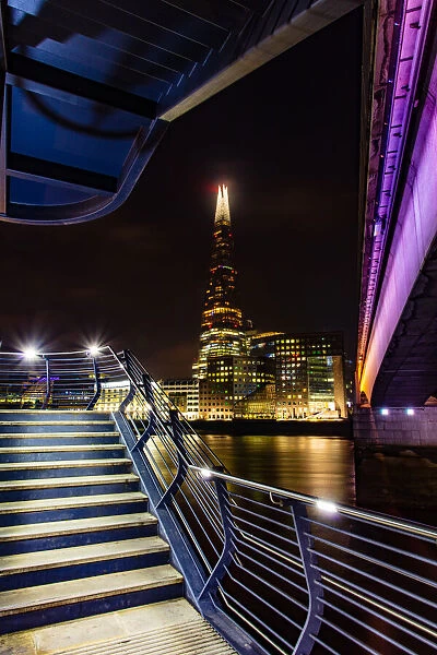 The Shard and London Bridge at night, London, England, United Kingdom, Europe