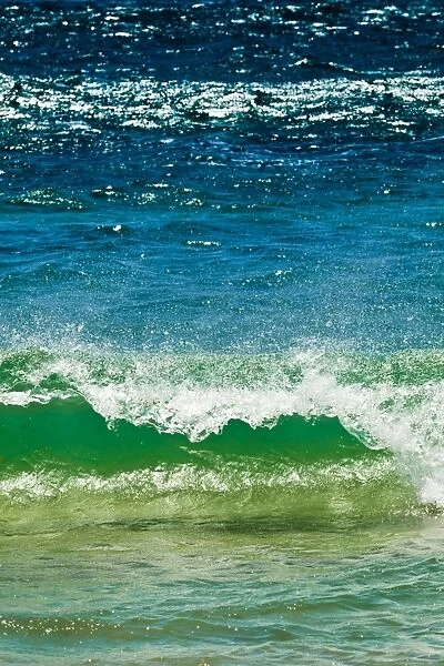 Small green wave, Strait of Gibraltar, Los Lances Beach, El Estrecho National Park Tarifa, Costa de la Luz, Andalucia, Spain, Europe