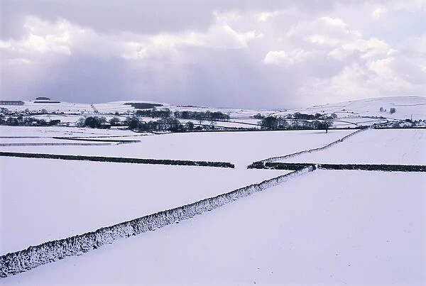 Snow covered fields and walls, Hartington, Tissington Trail, Derbyshire