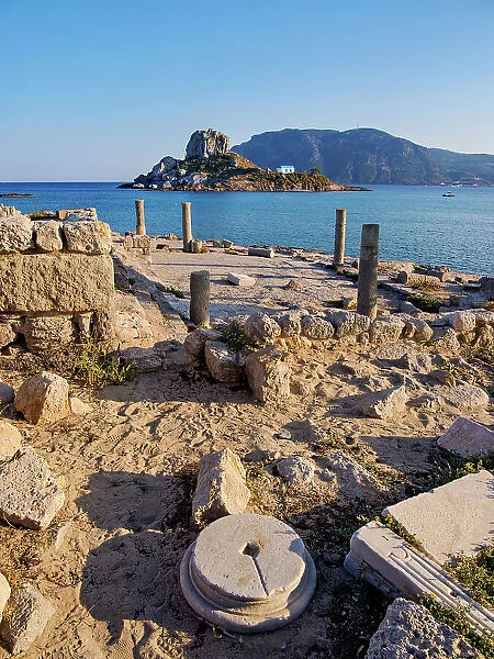 St. Stefanos Basilica Ruins and Kastri Island, Agios Stefanos Beach, Kos Island, Dodecanese, Greek Islands, Greece, Europe