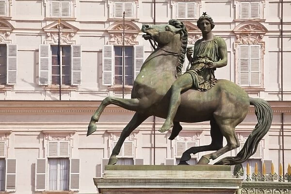 Statua di Polluce in front of the Palazzo Reale, Turin, Piedmont, Italy, Europe