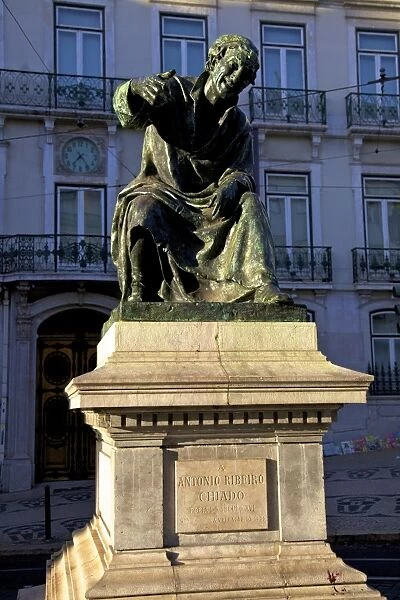 Statue of Antonio Ribeiro Chiado, Chiado Square, Lisbon, Portugal, South West Europe
