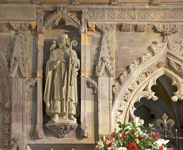 Statue of St. David with dove in St. Davids Cathedral, Pembrokeshire National Park